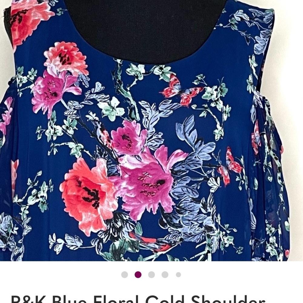 R&K Blue Floral Cold Shoulder Shift Dress 16W